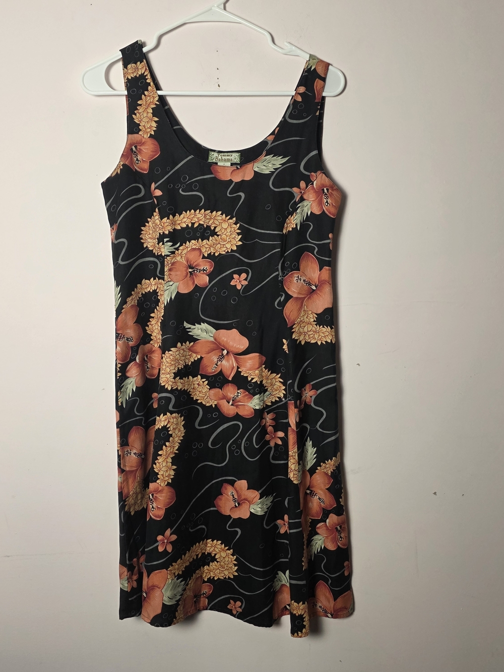 Tommy Bahama 100% Silk Floral Dress Size 8 Black Tropical Sleeveless A-Line